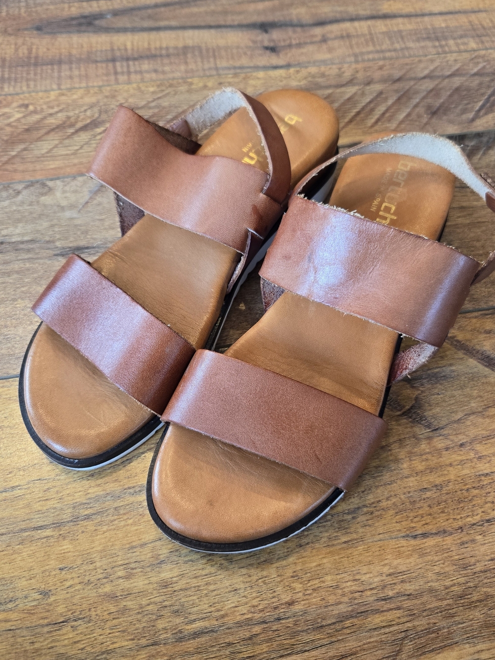 Women's Brown Leather Double-Strap With Adjustable Ankle Strap Sandals